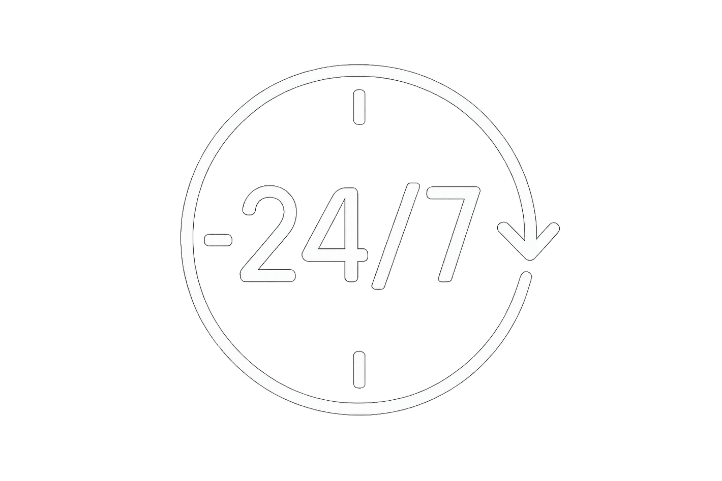 24/7 service icon in white outline without background in circular shape