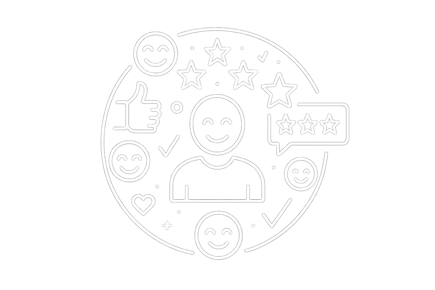 customer satisfaction in white outline without background in circular