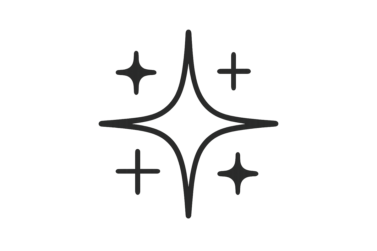 sparkle emoji, black and white, transparent background